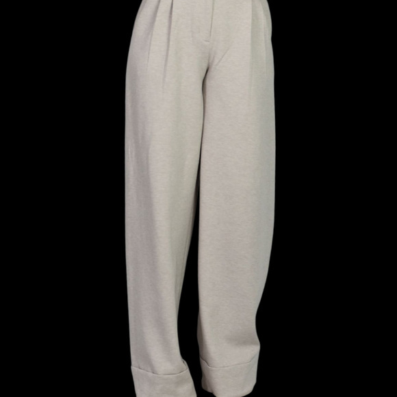 Express Stylist High Rise Pleated Wide Leg Trouser Beige Knit Cuffed Pant 2 Long - Picture 10 of 15
